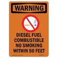 Signmission OSHA WARNING Sign, Diesel Fuel Combustible W/ Symbol, 14in X 10in Decal, 10" W, 14" L, Portrait OS-WS-D-1014-V-13062